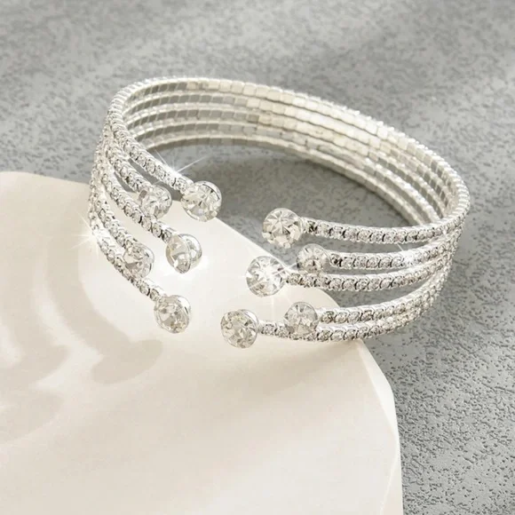 1pc Diamond-set Open End Shining Bracelet For Parties & Dinners - Picture 4 of 4